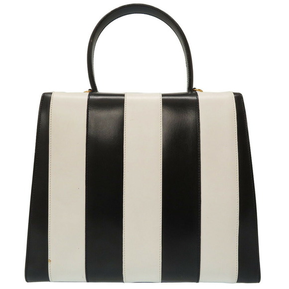 Celine Striped Bicolor Handbag Leather Black White - Picture 2 of 10